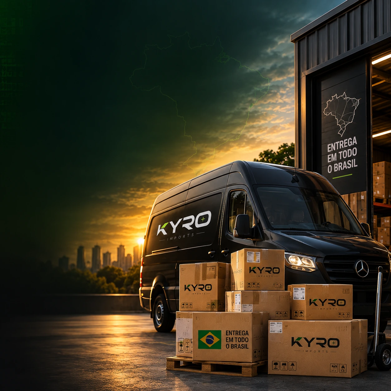 Van da KYRO carregada de caixas para entrega em todo o Brasil