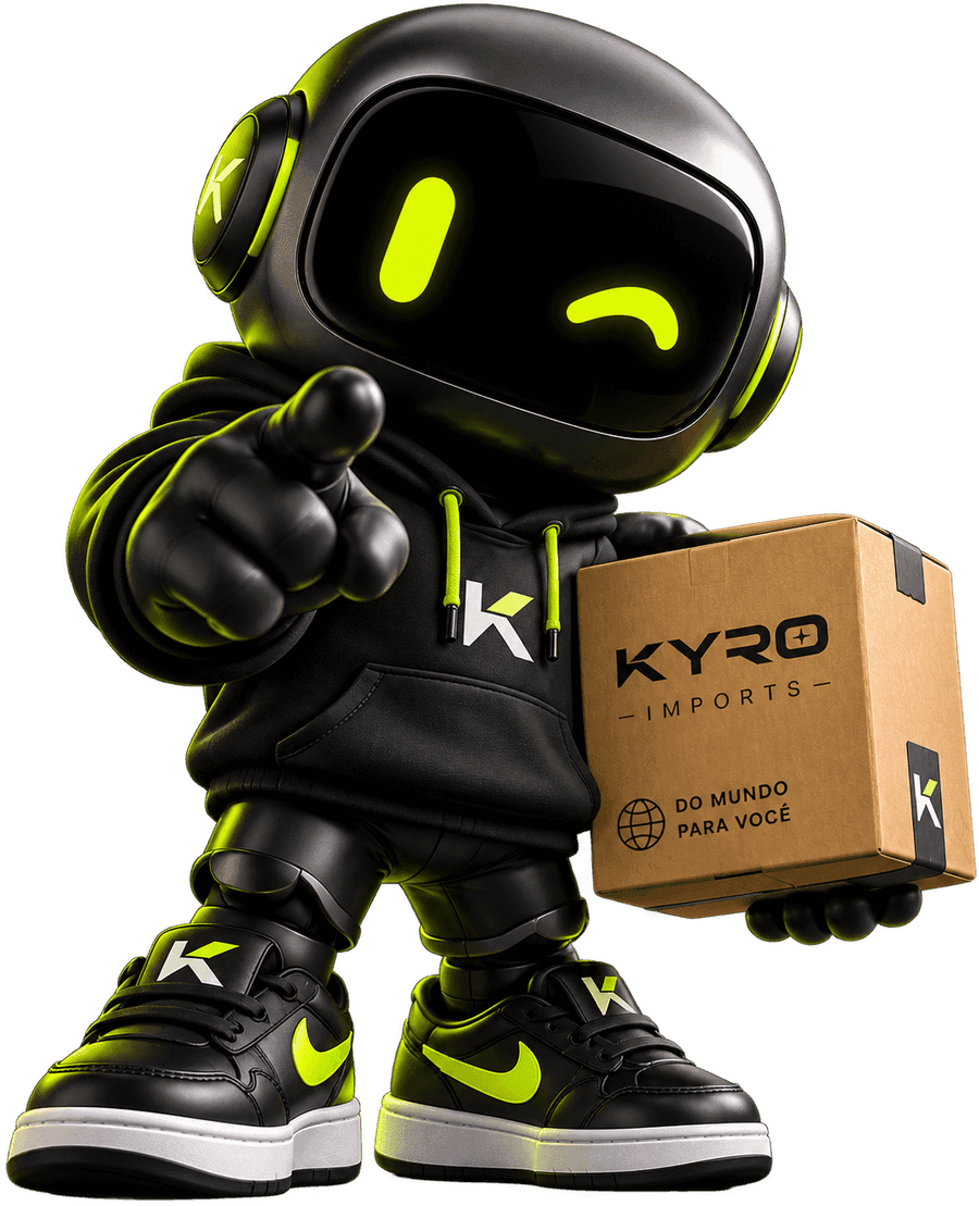 Mascote da KYRO segurando uma caixa de encomenda